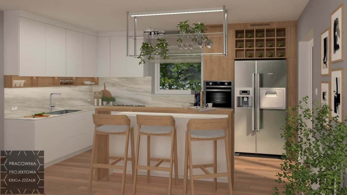 projekt kuchni, projekt drewnianej kuchni, projekt kuchni w bieli