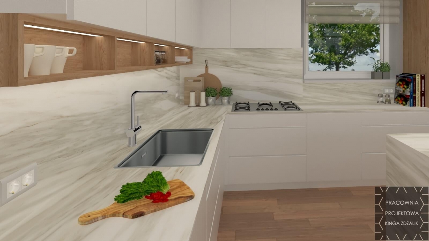 projekt kuchni, projekt drewnianej kuchni, projekt kuchni w bieli