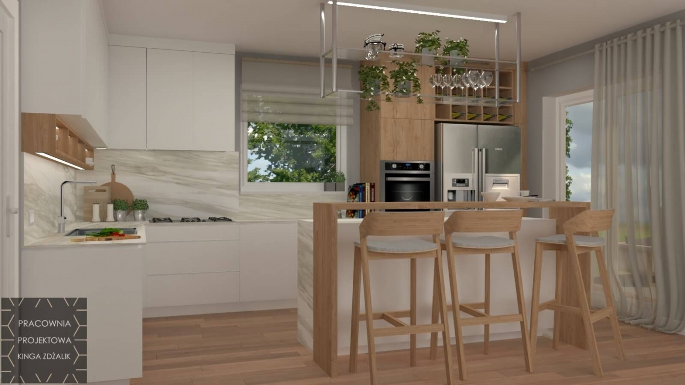 projekt kuchni, projekt drewnianej kuchni, projekt kuchni w bieli