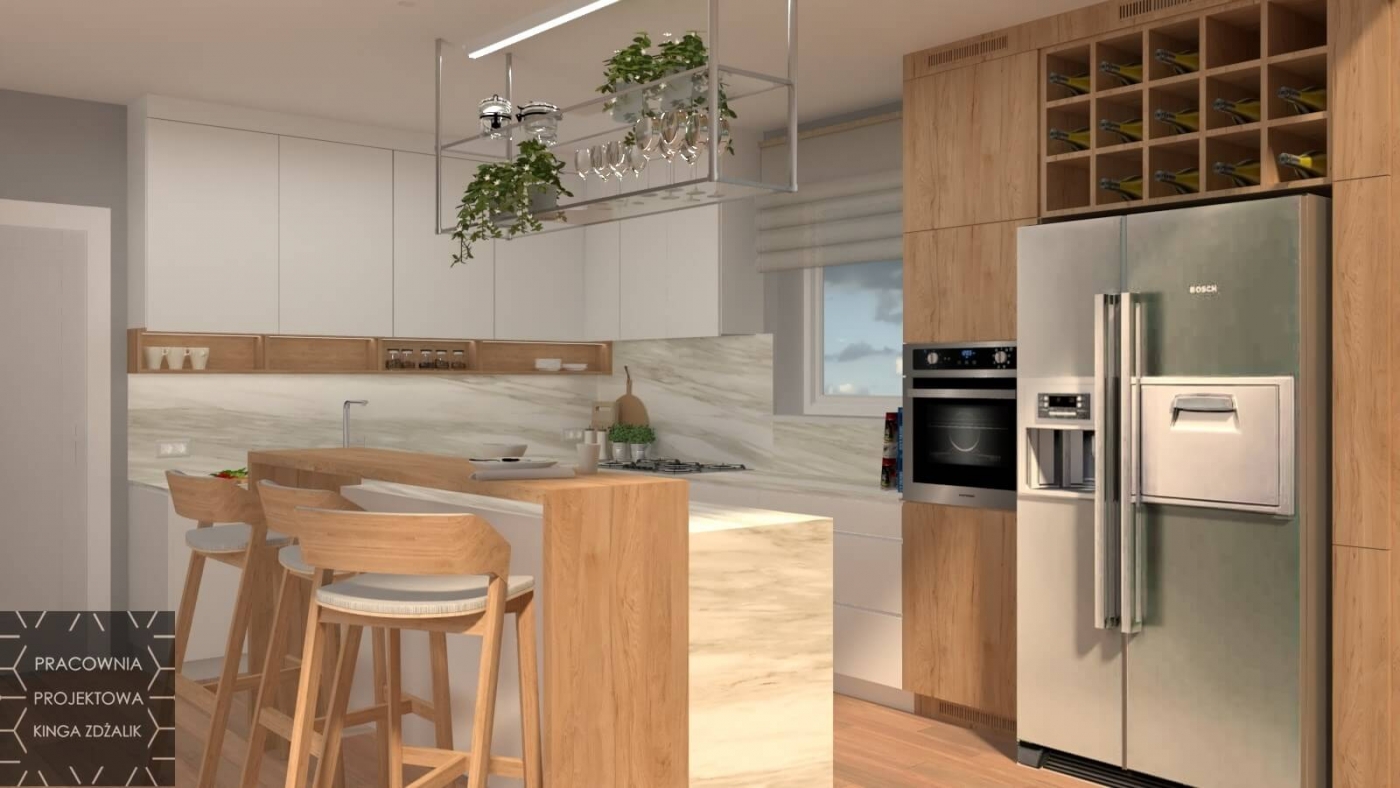 projekt kuchni, projekt drewnianej kuchni, projekt kuchni w bieli