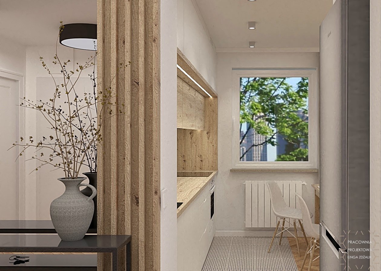 ozdobne lamele przy lustrze w przedpokoju